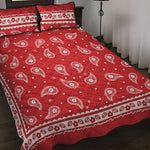 Red And White Paisley Bandana Print Quilt Bed Set