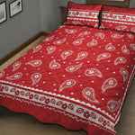 Red And White Paisley Bandana Print Quilt Bed Set