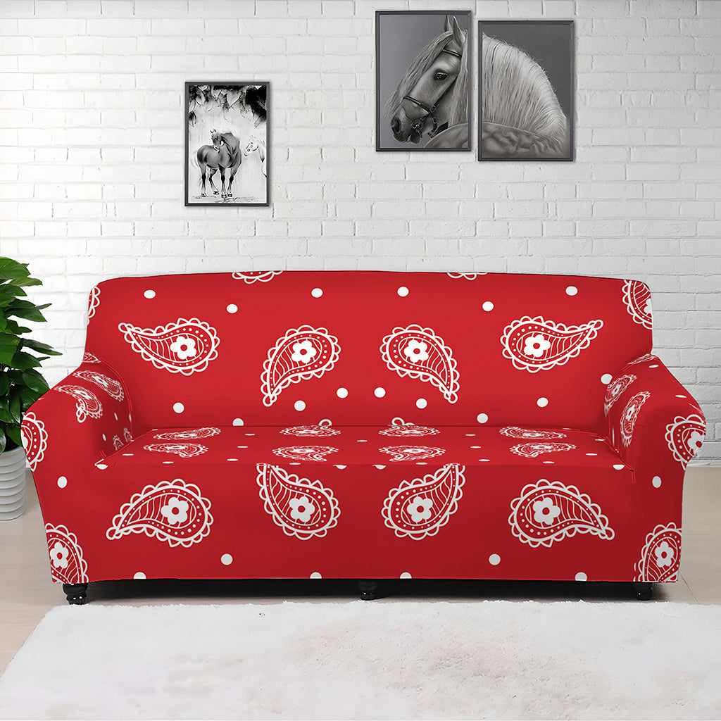 Red And White Paisley Bandana Print Sofa Cover