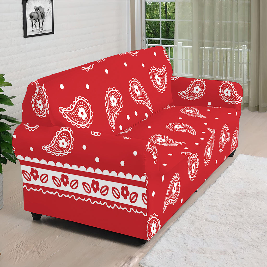 Red And White Paisley Bandana Print Sofa Cover