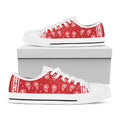 Red And White Paisley Bandana Print White Low Top Sneakers