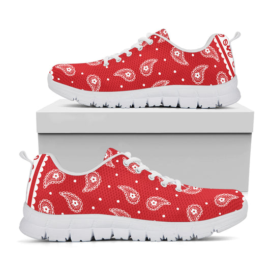 Red And White Paisley Bandana Print White Sneakers