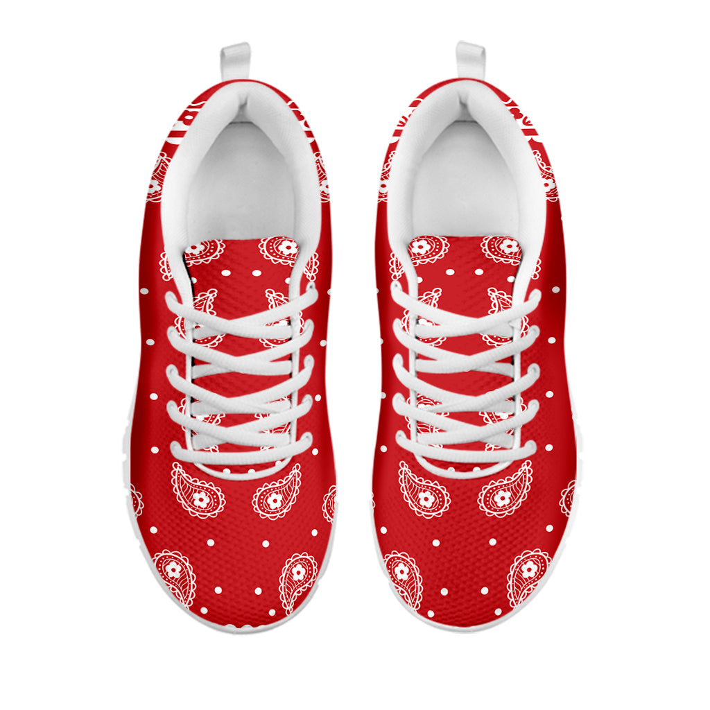 Red And White Paisley Bandana Print White Sneakers