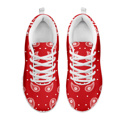 Red And White Paisley Bandana Print White Sneakers