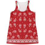 Red And White Paisley Bandana Print Women's Racerback Tank Top