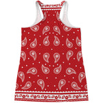 Red And White Paisley Bandana Print Women's Racerback Tank Top