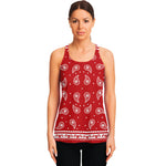 Red And White Paisley Bandana Print Women's Racerback Tank Top