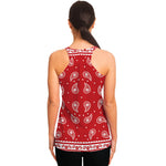 Red And White Paisley Bandana Print Women's Racerback Tank Top