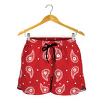 Red And White Paisley Bandana Print Women's Shorts