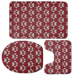 Red And White Paw Knitted Pattern Print 3 Piece Bath Mat Set