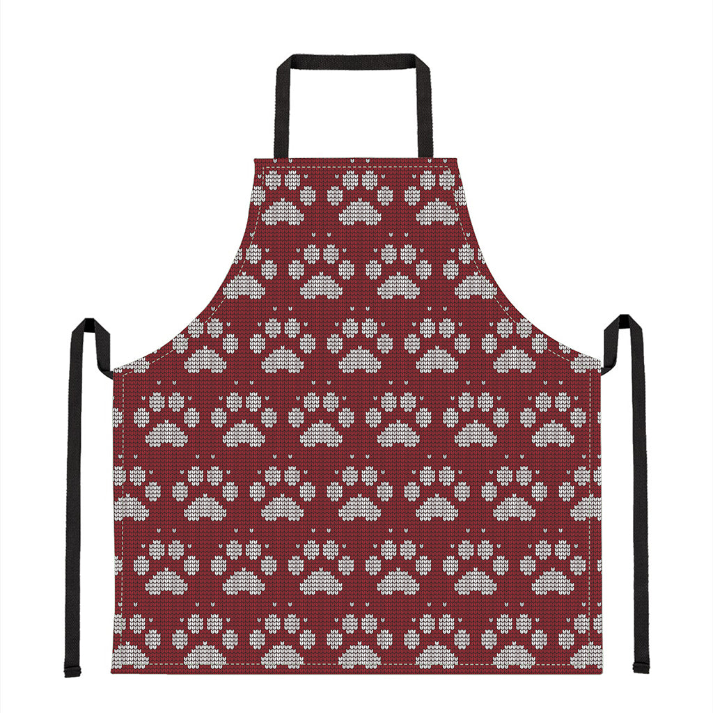 Red And White Paw Knitted Pattern Print Apron