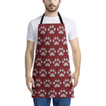 Red And White Paw Knitted Pattern Print Apron