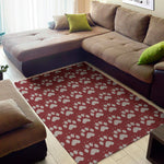 Red And White Paw Knitted Pattern Print Area Rug