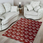 Red And White Paw Knitted Pattern Print Area Rug
