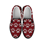 Red And White Paw Knitted Pattern Print Black Slip On Shoes