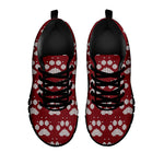 Red And White Paw Knitted Pattern Print Black Sneakers