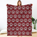 Red And White Paw Knitted Pattern Print Blanket