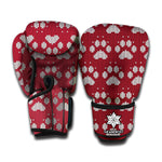 Red And White Paw Knitted Pattern Print Boxing Gloves