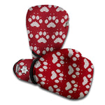 Red And White Paw Knitted Pattern Print Boxing Gloves