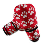 Red And White Paw Knitted Pattern Print Boxing Gloves