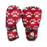 Red And White Paw Knitted Pattern Print Boxing Gloves