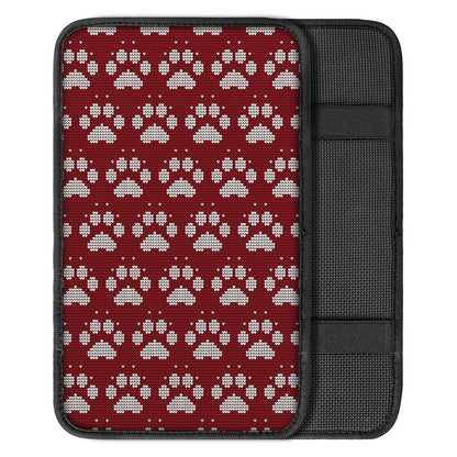 Red And White Paw Knitted Pattern Print Car Center Console Cover