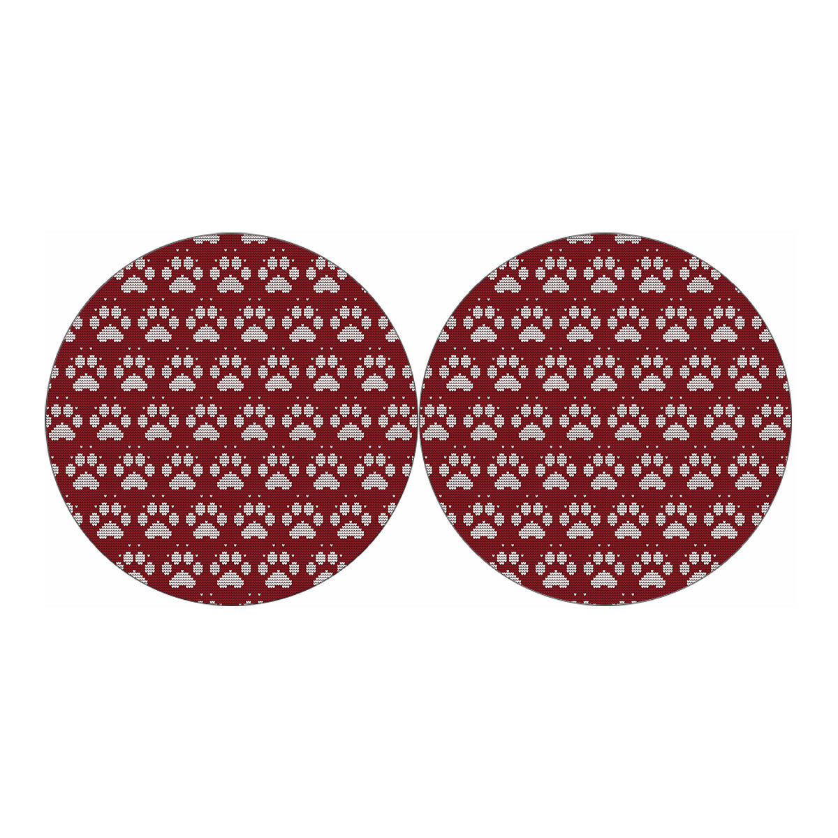 Red And White Paw Knitted Pattern Print Car Coasters