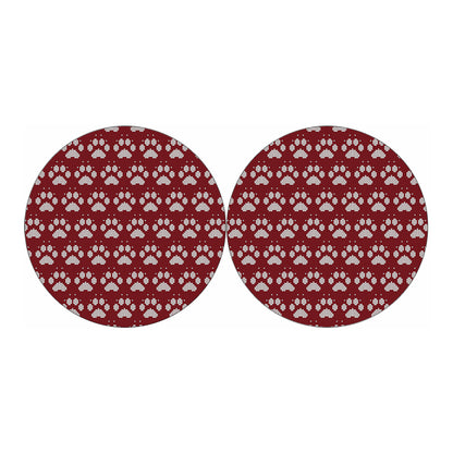Red And White Paw Knitted Pattern Print Car Coasters