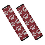 Red And White Paw Knitted Pattern Print Car Seat Belt Covers