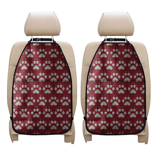 Red And White Paw Knitted Pattern Print Car Seat Organizers