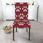 Red And White Paw Knitted Pattern Print Dining Chair Slipcover