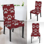 Red And White Paw Knitted Pattern Print Dining Chair Slipcover