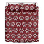 Red And White Paw Knitted Pattern Print Duvet Cover Bedding Set