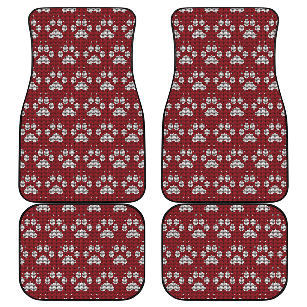 Red And White Paw Knitted Pattern Print Front and Back Car Floor Mats