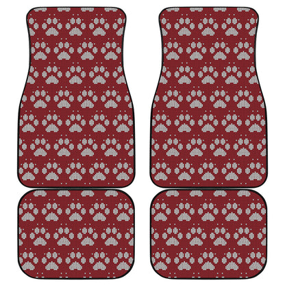 Red And White Paw Knitted Pattern Print Front and Back Car Floor Mats