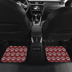 Red And White Paw Knitted Pattern Print Front and Back Car Floor Mats