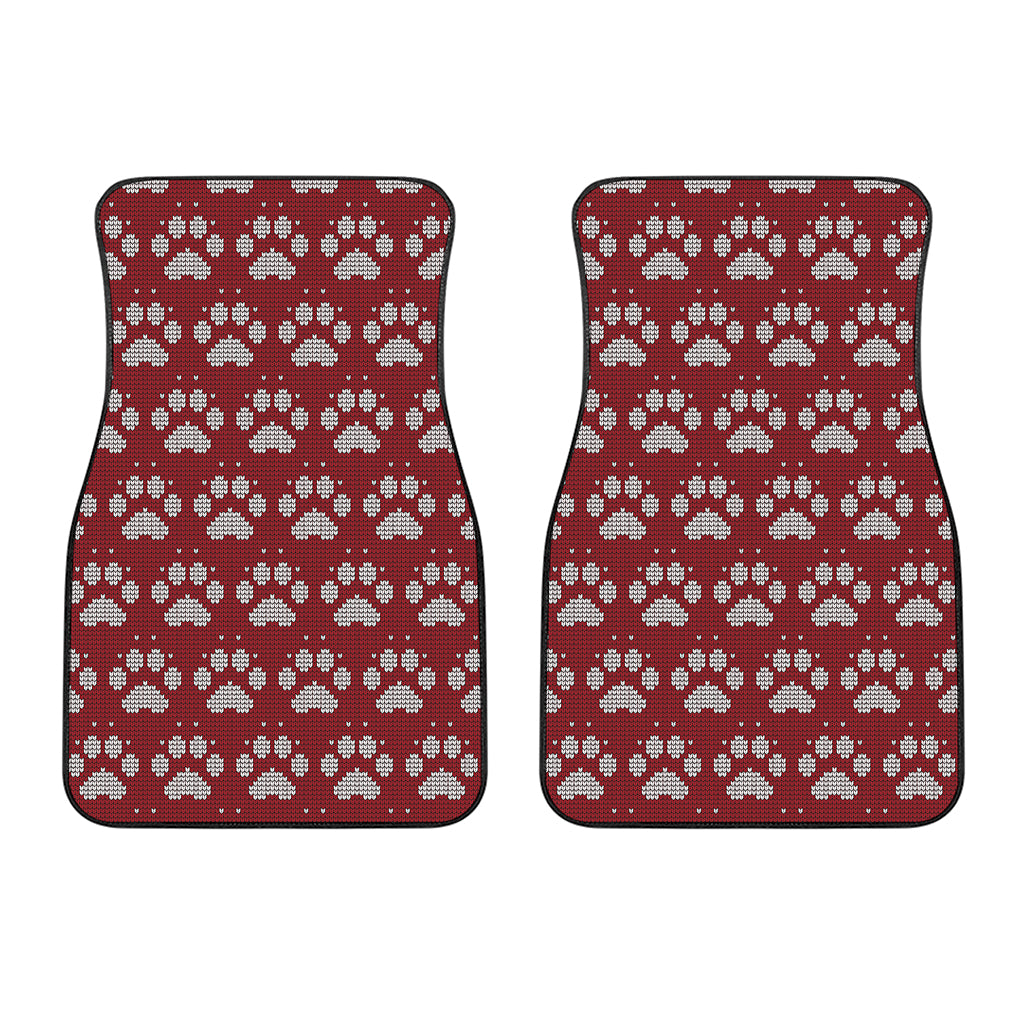 Red And White Paw Knitted Pattern Print Front Car Floor Mats