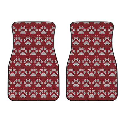Red And White Paw Knitted Pattern Print Front Car Floor Mats