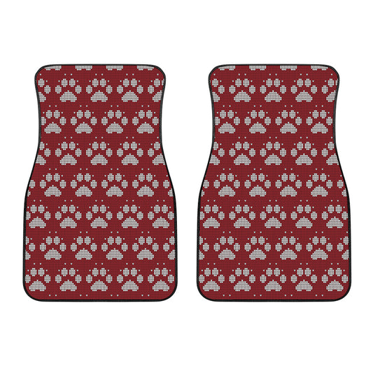Red And White Paw Knitted Pattern Print Front Car Floor Mats