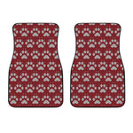 Red And White Paw Knitted Pattern Print Front Car Floor Mats