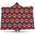 Red And White Paw Knitted Pattern Print Hooded Blanket