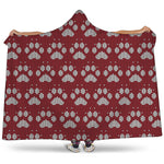 Red And White Paw Knitted Pattern Print Hooded Blanket