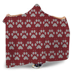 Red And White Paw Knitted Pattern Print Hooded Blanket