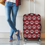 Red And White Paw Knitted Pattern Print Luggage Cover