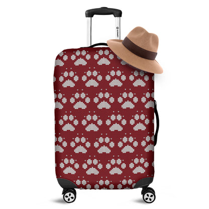 Red And White Paw Knitted Pattern Print Luggage Cover