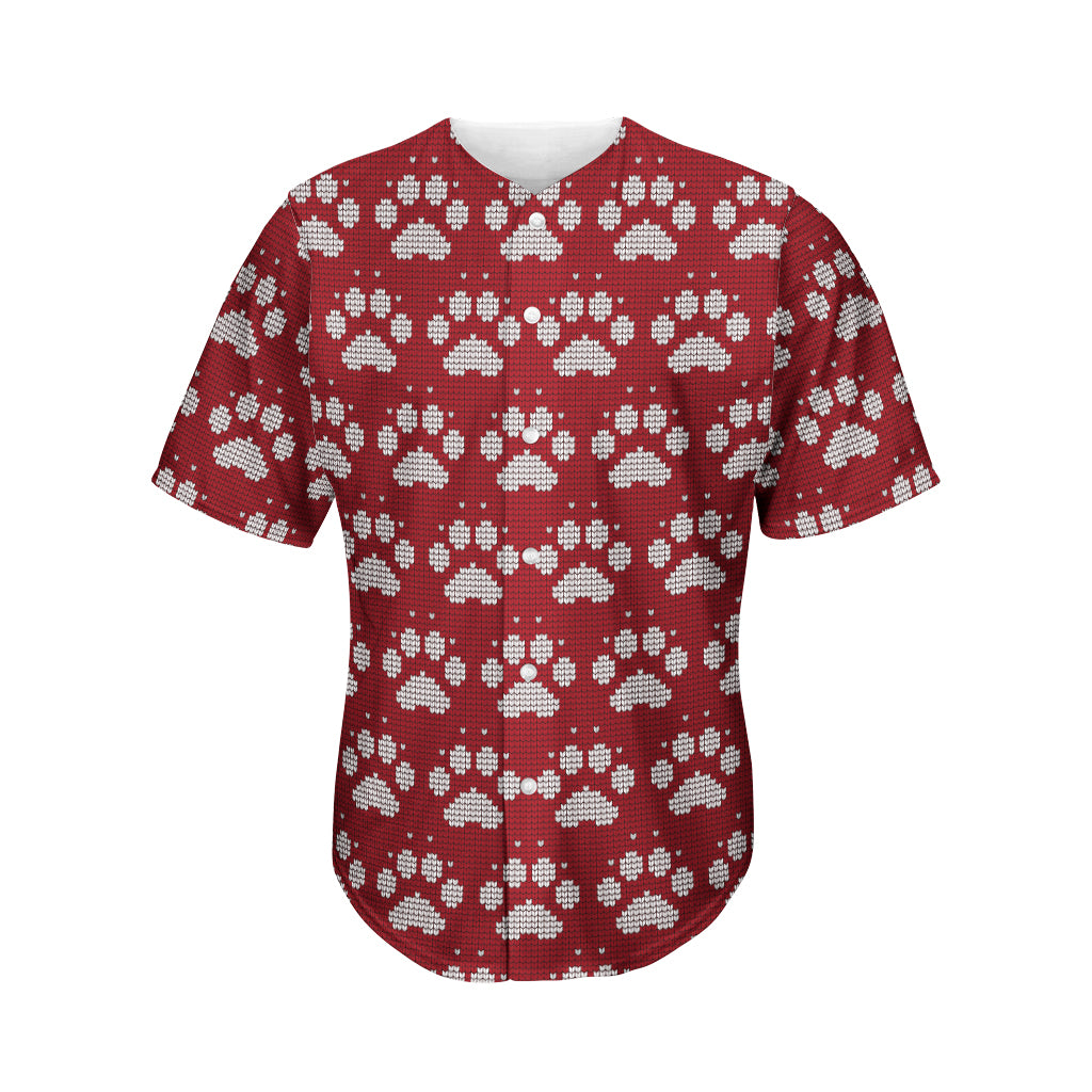 Red And White Paw Knitted Pattern Print Men's Baseball Jersey