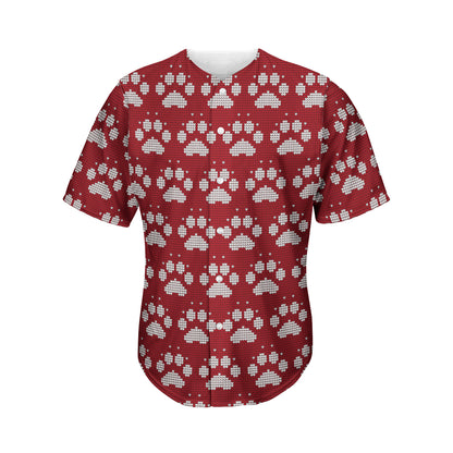 Red And White Paw Knitted Pattern Print Men's Baseball Jersey