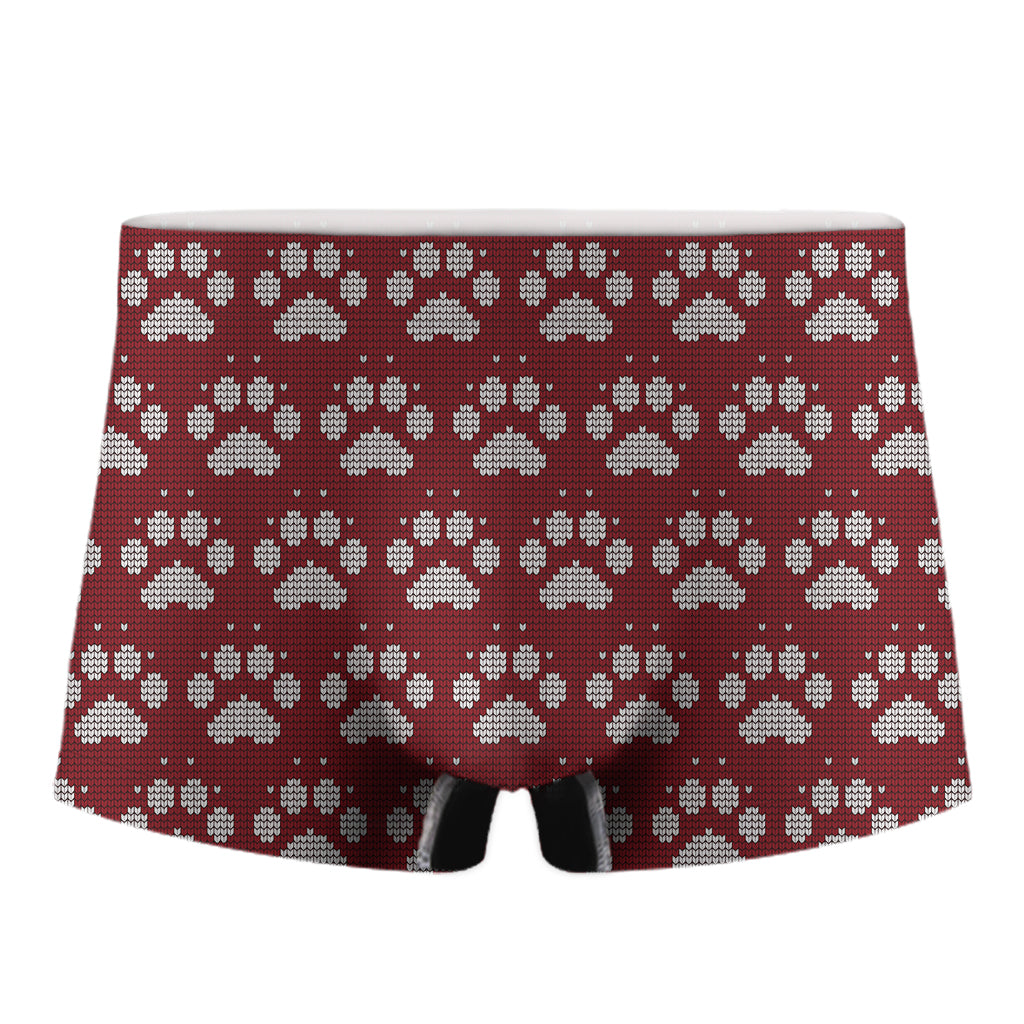 Red And White Paw Knitted Pattern Print Men's Boxer Briefs