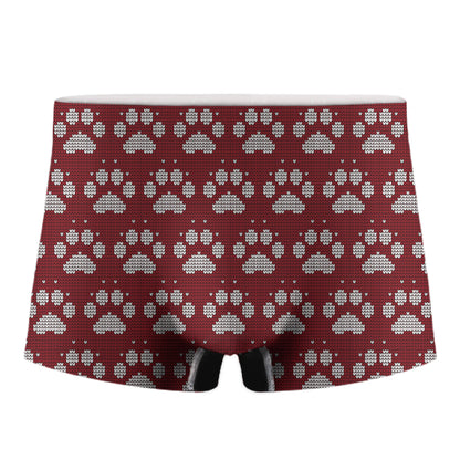 Red And White Paw Knitted Pattern Print Men's Boxer Briefs
