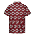 Red And White Paw Knitted Pattern Print Men's Short Sleeve Shirt